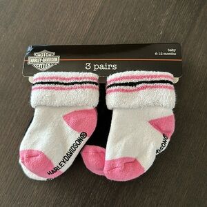 Harley-Davidson Baby Girls’ Socks, Three Pack, Pink/Black/White